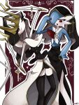 antenna_hair black_thighhighs black_veil blue_skin clothed_pokemon colored_skin gardevoir hair_over_one_eye highres inb795 multicolored_skin one_eye_closed pheromosa pokemon pokemon_(creature) purple_eyes red_eyes signature thighhighs two-tone_skin veil white_skin 
