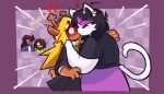 2025 anthro black_hair blonde_hair brown_body brown_skin catti_(deltarune) deer deltarune domestic_cat felid feline felis female group hair human kissing kris_(deltarune) male mammal new_world_deer noelle_holiday purple_background reindeer simple_background stephsartlab susie_(deltarune) text undertale_(series) white-fur
