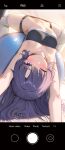 1girl absurdres ai-generated arm_up armpits ball black_sports_bra blue_archive blush body_bridge breasts exercise_ball exercising highres hip_bones long_hair looking_at_viewer medium_breasts navel purple_hair socks sports_bra sportswear spread_legs strapless thighhighs tube_top user_cyzh4847 white_socks yuuka_(blue_archive) 
