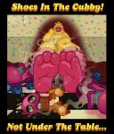 3_toes absurd_res ambiguous_gender animate_inanimate anthro avian barefoot beak bib bird blarf022 blush chicken cupcake_(fnaf) duo embarrassed english_text feathers feet female five_nights_at_freddy&#039;s five_nights_at_freddy&#039;s:_secret_of_the_mimic five_nights_at_freddy&#039;s:_security_breach food food_creature foot_focus galliform gallus_(genus) hi_res musk party_time_chica_(fnaf) phasianid roller_skates scottgames shoes_removed sitting sitting_on_stool smelly smelly_feet smelly_shoes soles steel_wool_studios stink_fumes tablecloth text toes under_table x-ray_view yellow_body yellow_feathers