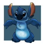 1:1 2025 3_toes alien ambiguous_gender anthro big_nose biped black_eyes blue_body blue_claws blue_fur border chest_tuft claws digital_drawing_(artwork) digital_media_(artwork) disney experiment_(lilo_and_stitch) feet finger_claws fur hi_res joesanchez lilo_and_stitch notched_ear simple_background smile solo standing stitch_(lilo_and_stitch) teal_background toes tuft white_border