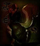 3d_(artwork) bottomwear brown_hair clothing command_to_eat dialogue digestion digital_media_(artwork) disposal ear_piercing excessive_feces feces hair hi_res hybrid male male/male mammal mephitid murid murine piercing rat rodent shorts skunk skunk_tail soiling solo speech_bubble starbucke starbucke_(character) vore vore_implied