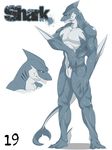  anthro biceps blue_skin cloaca close-up fangs fin fish gills grin ig looking_at_viewer male marine muscles nude pecs plain_background pose purple_eyes scales shark sheath slit smile solo standing teeth toned white_background 