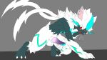 2_tails animal_genitalia animal_penis anthro balls big_maw blue_body blue_fur blush blush_lines bodily_fluids claws felid feline feline_genitalia feline_penis fur generation_7_pokemon genitals kerrel_(zeraora) legendary_pokemon male mammal multi_tail mxsb_(artist) nintendo penis pokemon pokemon_(species) red_eyes saliva sigh solo spiked_penis spikes spikes_(anatomy) tail white_body white_fur worried zeraora