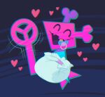 2025 ambiguous_gender antennae_(anatomy) blush blush_lines bubblepuppers chromatic_aberration clothed clothing cute_fangs deltarune diaper eyes_closed fangs full-length_portrait heart_symbol hi_res object_in_mouth open_mouth pacifier pacifier_in_mouth peace_symbol pink_body portrait simple_background smile solo teeth undertale_(series) virovirokun wearing_diaper