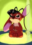 2016 4_arms 4_fingers 4_toes alien antennae_(anatomy) anthro biped black_eyes black_hair brown_nose chest_tuft chinese_description colored_sketch countershade_fur countershading crazy830429 digital_drawing_(artwork) digital_media_(artwork) disney distracting_watermark experiment_(lilo_and_stitch) eyebrows eyelashes feet female fingers fur hair hi_res lilo_and_stitch lilo_pelekai lilo_pelekai_(experiment) long_antennae long_ears multi_arm multi_limb one_ear_up open_mouth raised_inner_eyebrows red_body red_fur sitting sketch solo text toes tuft url watermark