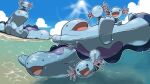  :3 :d blacknirrow blue_sky closed_eyes closed_mouth commentary day evolutionary_line highres lying o_o on_head on_stomach outdoors outline pokemon pokemon_(creature) pokemon_on_head quagsire sky smile sun swimming underwater water white_outline wooper 