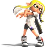  1girl 3d bare_arms bike_shorts blonde_hair boots braid closed_mouth eye_mask eyebrow_cut frown full_body gradient_hair grey_boots inkling inkling_girl inkling_player_character long_hair long_pointy_ears looking_to_the_side multicolored_hair official_art pointy_ears shirt short_eyebrows short_hair_with_long_locks side_braid sidelocks solo splatoon_(series) splatoon_3 spotted_hair standing stretching t-shirt tentacle_hair thick_eyebrows torn_clothes transparent_background two-tone_hair v-shaped_eyebrows veronika_(splatoon) white_shirt yellow_eyes 