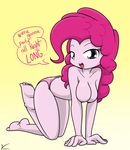  blue_eyes breasts butt covering dialog english_text equestria_girls female hair human looking_at_viewer mammal my_little_pony nipples open_mouth panties pink_hair pinkie_pie_(eg) solo text theoretical-chaos topless underwear 