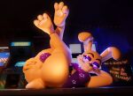 3_toes 3d_(artwork) anthro anus balls bedroom_eyes bottomless bottomless_anthro bottomless_male bow_tie buckteeth butt butt_grab clothed clothing crossed_legs dialogue digital_media_(artwork) english_text eyeshadow feet five_nights_at_freddy&#039;s five_nights_at_freddy&#039;s:_help_wanted genitals glistening glistening_balls glistening_genitalia glitchtrap glowing glowing_eyes hand_on_butt hand_on_own_butt hi_res inside lagomorph legs_up leporid lying lying_on_ground makeup male mammal narrowed_eyes on_back on_ground open_clothing open_shirt open_topwear pawpads presenting presenting_anus presenting_hindquarters purple_balls purple_clothing purple_eyes purple_eyeshadow purple_shirt purple_topwear rabbit scottgames scut_tail seductive shirt short_tail solo star_print tail teeth text toes topwear vincead watermark whiskers