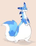 2025 belly big_belly blue_ears blue_eyes blue_tail chillet digital_drawing_(artwork) digital_media_(artwork) eyebrows hi_res looking_down male pal_(species) palworld pocketpair raised_eyebrows raster_dreams solo standing tail white_belly