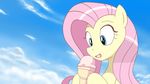  blue_eyes cloud cute day deannart edit equine female fluttershy_(mlp) friendship_is_magic fur hair hooves horse ice_cream licking long_hair mammal my_little_pony nekokevin open_mouth outside pink_hair pony sky solo tongue tongue_out yellow_fur 