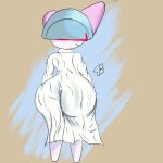  absurd_res anthro big_butt butt clothed clothing dr._voir eddiebrije eyewear female generation_3_pokemon glasses hair hi_res nintendo not_furry pokemon pokemon_(species) ralts shiny_pokemon smile solo white_body wide_hips 