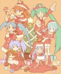  &gt;_&lt; 6+girls arm_up boots cake capelet character_request christmas_present christmas_tree coat detached_sleeves di_gi_charat drooling eureka_(eureka_seven) facial_mark felyne food forehead_mark gift green_hair hachune_miku hair_bobbles hair_ornament hands_on_own_knees hat hatsune_miku holding holding_cake holding_food hoshino_ruri index_(toaru_majutsu_no_index) kidou_senkan_nadesico long_hair masaki_sasami_jurai monster_hunter_(series) mouth_drool multiple_girls neon_genesis_evangelion nun open_mouth pikachu pokemon puchiko purple_eyes red_boots red_capelet red_coat red_eyes ryou-ouki santa_costume santa_hat satogo souryuu_asuka_langley squatting tenchi_muyou! toaru_majutsu_no_index toradora! twintails very_long_hair vocaloid 