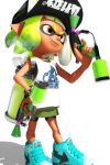  1girl 3d bare_arms baseball_cap bike_shorts blue_shoes eye_mask full_body gradient_hair green_hair green_skirt hat holding holding_weapon ink_tank_(splatoon) inkling inkling_girl inkling_player_character looking_ahead miniskirt multicolored_hair official_art orange_eyes shoes short_eyebrows short_hair sidelocks skirt smile sneakers solo splat_dualies_(splatoon) splatoon_(series) splatoon_2 spotted_hair standing suction_cups surume_(splatoon) tan tank_top tentacle_hair thick_eyebrows transparent_background two-tone_hair v-shaped_eyebrows weapon white_tank_top 