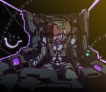  1boy cockpit commentary_request control_stick gundam machinery mecha mecha_pilot_suit mobile_suit normal_suit_(gundam) original pilot pilot_chair robot science_fiction screen sitting tessaku_ro zeon 