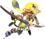  1girl 3d :o bare_arms blonde_hair boots braid dynamic_pose eye_mask eyebrow_cut full_body gradient_hair grey_boots holding holding_weapon ink_tank_(splatoon) inkling inkling_girl inkling_player_character long_hair long_pointy_ears looking_at_viewer midair multicolored_hair official_art open_mouth paint_splatter pointy_ears shirt short_eyebrows short_hair_with_long_locks side_braid sidelocks solo splatoon_(series) splatoon_3 spotted_hair t-shirt tentacle_hair thick_eyebrows transparent_background tri-stringer_(splatoon) two-tone_hair v-shaped_eyebrows veronika_(splatoon) weapon white_shirt yellow_eyes 