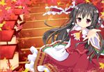  ascot black_hair blush bow detached_sleeves hair_bow hair_tubes hakurei_reimu long_hair looking_at_viewer maccha red_eyes solo touhou 