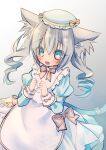  1girl animal_ears apron blue_eyes cat_ears cat_girl cat_tail dress emil_chronicle_online frilled_dress frilled_hat frills hat lizrin maid maid_apron nekomata_sharu one-hour_drawing_challenge open_mouth raised_inner_eyebrows ribbon tail tearing_up white_hair yellow_ribbon 