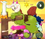 anal animal_genitalia animal_penis anthro ball_tugging balls bodily_fluids catjam_(artist) clothing cowboy_hat cowboy_outfit cum cumshot deltarune desert dialogue dialogue_box egg ejaculation equid equine equine_genitalia equine_penis eyewear feral gameplay_mechanics genital_fluids genitals glasses group group_sex hat headgear headwear horse kris_(deltarune) male mammal musk musk_clouds oral penis ralsei ralsei_horse rimming saddle sex shocked sun susie_(deltarune) sweat sweatdrop text threesome trio undertale_(series) user_interface