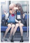  2boys absurdres backpack bag blonde_hair blue_bow blue_bowtie bow bowtie brown_hair bulge collared_shirt commentary_request crossdressing crossdressing_(mtf) erection erection_under_clothes grey_socks highres kiss loafers long_hair multiple_boys original panties penis_grab pleated_skirt pompompurin red_bow sanrio shirt shoes sitting skirt sleeveless sleeveless_sweater sneakers socks sweater trap turisasu underwear very_long_hair white_panties white_shirt white_socks yaoi 