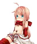  1girl ahoge bikini bikini_top_only blue_eyes blush breasts candy chocolate chocolate_on_body closed_mouth commentary_request cowboy_shot elbow_gloves food food_on_body gloves heart heart-shaped_chocolate heart-shaped_food highres jumpsuit jumpsuit_around_waist long_hair mechanic_(ragnarok_online) meiko_(nattu303) pink_hair ragnarok_online red_bikini red_gloves simple_background sitting small_breasts solo swimsuit white_background white_jumpsuit 