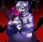 alternate_species anthro blood blood_on_face bodily_fluids claws clothing domestic_cat duo eito_aotsuki eyewear fcolumnare felid feline felis fur glasses hair hand_holding hi_res highlights_(coloring) hoodie jacket male male/male mammal ragdoll_cat red_body red_fur red_hair scratch_mark takumi_sumino the_hundred_line:_last_defense_academy topwear white_body white_fur white_hair