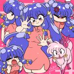  1girl absurdly_long_hair anger_vein animal bell blush cat chinese_clothes closed_eyes closed_mouth crying dual_persona eyeshadow hair_bell hair_ornament hair_ribbon long_hair long_sidelocks looking_at_viewer looking_to_the_side makeup open_mouth purple_eyes purple_hair ranma_1/2 red_eyeshadow ribbon shampoo_(cat) shampoo_(ranma_1/2) sidelocks smile thighs tongue tongue_out very_long_hair very_long_sidelocks wanta_(futoshi) 