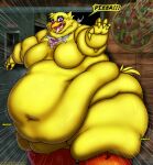 2025 absurd_res animatronic anthro avian beak belly bib big_belly big_breasts bird bodily_fluids breasts chica_(fnaf) chicken deep_navel digital_media_(artwork) door drooling english_text feathers featureless_breasts female fingers five_nights_at_freddy&#039;s food galliform gallus_(genus) hi_res huge_belly huge_breasts huge_thighs jiggling machine morbidly_obese morbidly_obese_anthro morbidly_obese_female navel obese obese_anthro obese_female open_beak open_mouth overweight overweight_anthro overweight_female phasianid pink_eyes pizza robot rumbling_stomach saliva scottgames solo teeth text thick_thighs tongue tongue_out torn_bib viroveteruscy yellow_body yellow_feathers