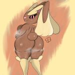  absurd_res anthro big_breasts black_sclera breasts brown_body brown_fur butt eddiebrije eyelashes female fur generation_4_pokemon hi_res lagomorph looking_at_viewer lopunny mammal nintendo nude pink_eyes pink_nose pokemon pokemon_(species) simple_background smile solo thick_thighs 