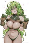  1girl absurdres aelion_draws areola_slip boku_no_hero_academia breasts brown_gloves closed_mouth clothes_lift colored_pubic_hair crop_top crop_top_lift deku&#039;s_photo_of_hagakure_toru female_pubic_hair gloves green_eyes green_gloves green_hair green_pubic_hair hagakure_toru hair_between_eyes heart highres large_breasts lifting_own_clothes long_hair looking_at_viewer messy_hair multicolored_hair navel official_alternate_costume paid_reward_available pink_hair pubic_hair pubic_hair_peek shirt_lift simple_background smile solo two-tone_gloves two-tone_hair unusually_visible white_background 