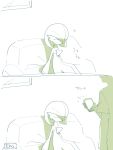  1boy absurdres artist_name bob_cut cellphone closed_eyes couch faceless faceless_male gardevoir hair_over_one_eye highres hime_takeo phone pokemon pokemon_(creature) signature sitting sleeping smartphone 