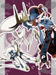  alternate_color blue_hair blue_skin bob_cut clothed_pokemon colored_skin gardevoir hat highres inb795 multicolored_skin ofuda ofuda_on_head pheromosa pokemon pokemon_(creature) purple_eyes qingdai_guanmao red_eyes shiny_pokemon sitting two-tone_skin white_skin yin_yang yin_yang_print 
