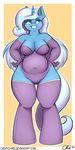 anthro anthrofied blue_fur breasts chubby cleavage clothed clothing crispychris elbow_gloves equine female friendship_is_magic fur gloves hair hands horn horse legwear long_hair mammal my_little_pony navel pony purple_eyes simple_background solo standing thigh_highs trixie_(mlp) unicorn voluptuous wide_hips 