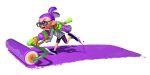  1boy 3d bike_shorts blue_shoes dynamic_pose eye_mask frown full_body glasses gradient_hair highres holding holding_weapon ink_tank_(splatoon) inkling inkling_boy inkling_player_character long_sleeves looking_ahead multicolored_hair official_art open_mouth purple_hair red_eyes rui_(splatoon) running shirt shoes sneakers solo splat_roller_(splatoon) splatoon_(series) splatoon_1 spotted_hair suction_cups tentacle_hair thick_eyebrows transparent_background two-tone_hair v-shaped_eyebrows weapon white_shirt 