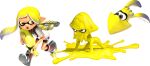  1girl 3d :o bare_arms bike_shorts blonde_hair boots braid eye_mask eyebrow_cut full_body gradient_hair grey_boots highres holding holding_weapon hunched_over ink_tank_(splatoon) inkling inkling_(swim_form) inkling_girl inkling_player_character long_hair looking_to_the_side multicolored_hair official_art open_mouth paint_splatter shirt short_eyebrows short_hair_with_long_locks side_braid sidelocks solo splatoon_(series) splatoon_3 splattershot_(splatoon) spotted_hair suction_cups t-shirt tentacle_hair thick_eyebrows transformation transparent_background two-tone_hair v-shaped_eyebrows veronika_(splatoon) walking weapon white_shirt yellow_eyes 
