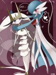  alternate_color antenna_hair blue_hair blue_skin blush bob_cut colored_skin dress gardevoir hair_over_one_eye heart highres inb795 multicolored_skin pheromosa pokemon pokemon_(creature) purple_eyes red_eyes shiny_pokemon signature two-tone_skin white_dress white_skin 