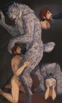 absurd_res anthro ball_grab balls beard big_balls black_hair bodily_fluids brown_hair butt creepy_gun cum cum_drip cum_dripping_from_mouth cum_in_mouth cum_inside dominant dominant_anthro dripping duo eyes_closed facial_hair felid feline fellatio fur genital_fluids genitals grey_body grey_fur hair hand_on_balls hand_on_partner&#039;s_head hi_res human larger_anthro larger_male male male/male mammal nude nude_anthro nude_human nude_male open_mouth oral pantherine penile penis sex sharp_teeth short_tail size_difference smaller_human smaller_male snow_leopard tail teeth