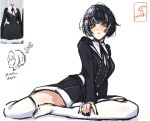 1girl alternate_costume alternate_hair_length alternate_hairstyle black_hair black_jacket black_nails black_skirt grey_hair hair_ornament hololive hololive_english jacket multicolored_hair parted_lips penguin_stamp photo-referenced reference_inset shiori_novella skirt solo split-color_hair thighhighs two-tone_hair virtual_youtuber white_background white_thighhighs x_hair_ornament yellow_eyes 