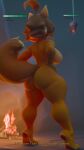 anthro arachnid arthropod barefoot breasts campfire canid canine canis dog_knight_rpg domestic_dog feet female gameplay_mechanics ghostoast gui health_bar hi_res maci_(ceehaz) mammal nude plantigrade pomeranian raised_heel rear_view side_boob solo spider spitz