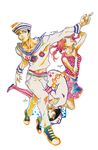  2girls bad_id bad_pixiv_id black_hair dixie_cup_hat hair_bobbles hair_ornament hat higashikata_daiya higashikata_jousuke_(jojolion) highres hirose_yasuho hood jojo_no_kimyou_na_bouken jojolion matcha_cream_v military_hat multiple_girls pink_hair traditional_media upside-down watercolor_(medium) 