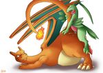  3_toes anal anal_penetration bald barefoot charizard chubby claws cum cum_in_ass cum_inside cum_string dragon duo erection eyes_closed feral feral_on_feral fire gay grovyle happy hi_res horn interspecies looking_back looking_up lying male nintendo nude on_back on_floor on_stomach open_mouth orange_eyes orgasm overweight penetration penis plain_background pok&#233;mon pok&eacute;mon sex shadow side_view size_difference skaifox small_dom_big_sub smile tail_grab teeth toe_claws tongue video_games white_background wings 