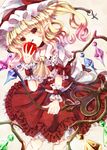  apple ascot bad_id bad_pixiv_id blonde_hair bow flandre_scarlet food frills fruit hat jaku_sono laevatein long_hair pointy_ears red_eyes side_ponytail skirt touhou wings wrist_cuffs 
