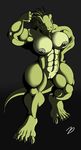  5_fingers 5_toes abs angela_iguana anthro big_breasts big_feet breasts claws eyelashes female green_body grey_background hindpaw iguana lizard looking_at_viewer muscles muscular_female paws plain_background purple_eyes reptile scalie solo standing toe_claws toes yellow_eyes zp92 