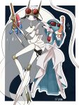  alternate_color artist_name black_background blue_hair blue_skin bob_cut colored_skin dress eyewear_on_head gardevoir hair_over_one_eye highres inb795 multicolored_skin pheromosa pokemon pokemon_(creature) purple_eyes red_eyes shiny_pokemon super_soaker two-tone_skin white_dress white_skin 