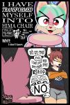 absurd_res ande_(hima_nsfw) annoyed anthro begging brown_hair canid canine chair comic crossed_arms dialogue english_text eyes_closed felid feline female fox frustrated fur furniture green_hair hair hi_res hima_nsfw himalaya_(hima_nsfw) hybrid looking_away lynx male mammal meme neon_genesis_evangelion open_:3 orange_body orange_fur pink_body plastic sickos_meme tan_body tan_fur text the_onion white_body white_fur