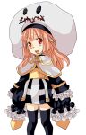 1girl arch_bishop_(ragnarok_online) black_dress black_thighhighs blunt_bangs braid capelet commentary_request cross dress feet_out_of_frame half_up_braid hat long_hair looking_at_viewer meiko_(nattu303) open_mouth pink_hair ragnarok_online red_eyes sash simple_background solo standing thighhighs white_background white_capelet white_hat yellow_sash 