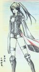  1girl armored_boots belt black_belt black_boots black_hair black_jacket black_order_uniform black_shorts blue_background boots char_(512-810-78) collared_jacket colorful_background cross d.gray-man emblem feet_out_of_frame floating_clothes floating_hair front_zipper frown hair_between_eyes highres jacket legs lenalee_lee long_hair long_sleeves looking_at_viewer miniskirt photo_(medium) pink_lips purple_background purple_eyes red_skirt shorts sidelocks skirt sleeves_past_wrists solo striped_clothes striped_jacket thigh_strap thighs traditional_media twintails vertical-striped_clothes vertical-striped_jacket wide_sleeves yellow_background zipper 