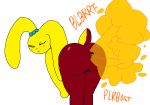 anthro bent_over big_butt blue_body blush brown_body butt candy chocolate dessert fakemon fart fart_cloud fart_fetish female floppy_ears food food_creature fur lagomorph leaning_on_self leporid living_marshmallow looking_at_viewer looking_back looking_back_at_viewer mammal mochamel_(theonetruesinner) narrowed_eyes one_eye_closed onomatopoeia peeps rabbit scut_tail short_tail simple_background solo sound_effects tail text theonetruesinner white_background wink winking_at_viewer yellow_body yellow_fur
