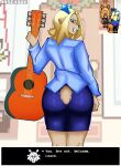 2025 2_horns 5_fingers absurd_res acoustic_guitar angry anthro antlers artist_name big_butt biped blazer blonde_hair blue_blazer blue_bottomwear blue_clothing blue_eyes blue_horn blue_lips blue_lipstick blue_nose blue_skirt blue_topwear bottomwear brown_body brown_ears brown_fur brown_tail butt carol_holiday clenched_teeth clothed clothed_anthro clothed_female clothing deer deltarune door english_text eyelashes female female_anthro fingers fur furgonomic_bottomwear furgonomics guitar hair head_turned hi_res holding_guitar holding_musical_instrument holding_object horn humanoid_hands josexo4k lips lipstick long_hair looking_at_viewer looking_back looking_back_at_viewer makeup mammal mature_anthro mature_female musical_instrument new_world_deer noelle_holiday outline pencil_skirt plucked_string_instrument pupils rear_view reference_image reindeer short_tail skirt snout solo standing string_instrument tail teeth text topwear undertale_(series) white_outline white_text